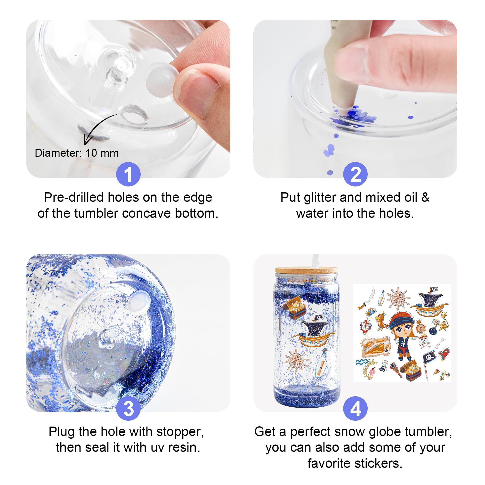 FECBK snow globe tumbler with pre-drilled bottom for easy DIY glitter globe.