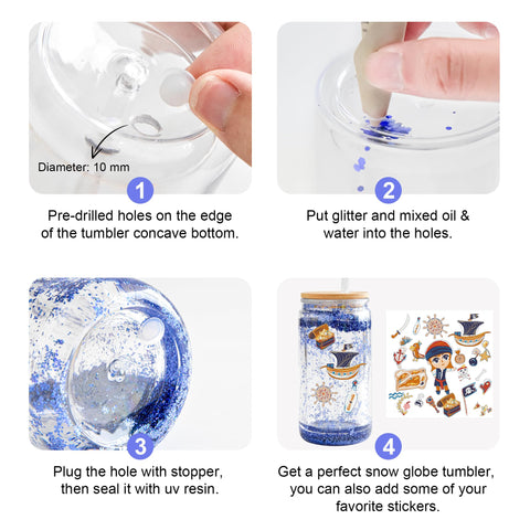 FECBK snow globe tumbler with pre-drilled bottom for easy DIY glitter globe.
