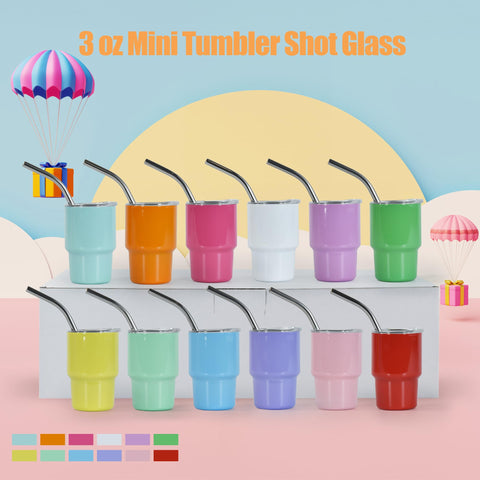 FECBK sublimation shot glasses show off vibrant designs after heat transfer.