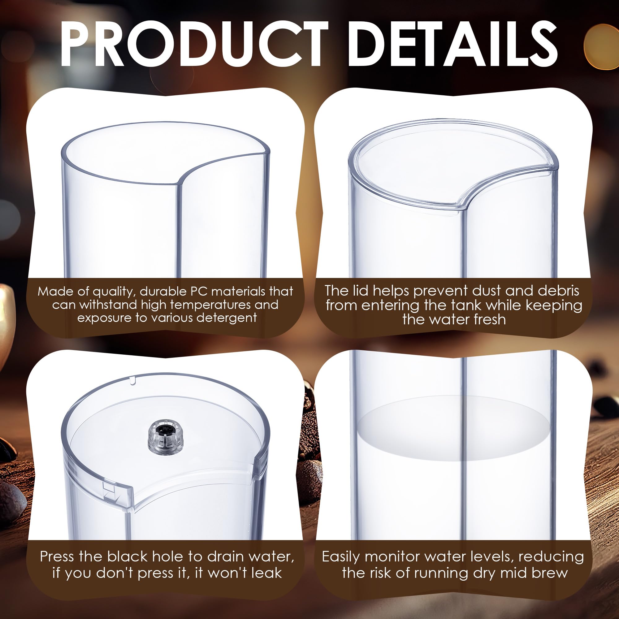 Feekoon crystal-clear water tank showing water level for easy refills