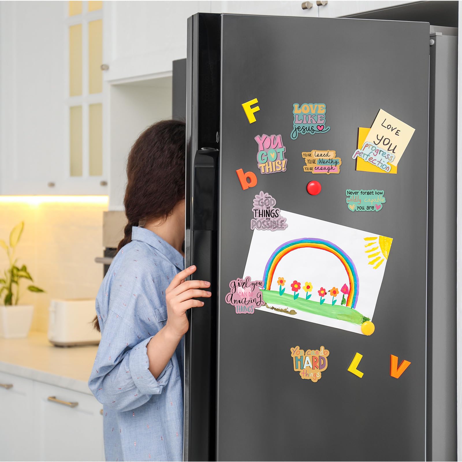 Feekoon magnets in varied sizes stand out clearly on metal surfaces.