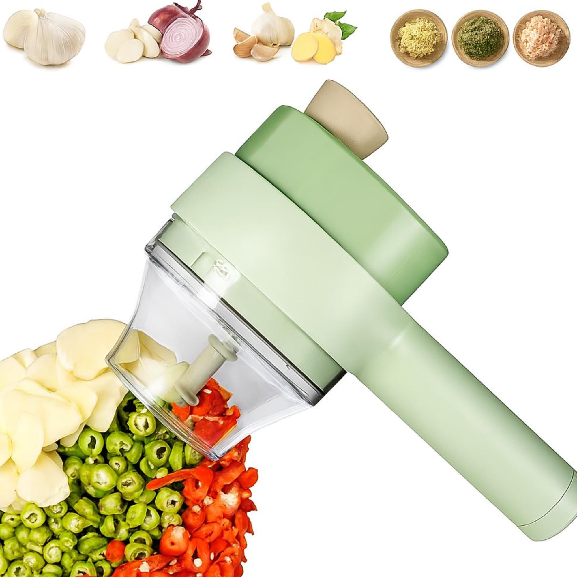 FEEMONT 4-in-1 handheld chopper in action for quick veggie prep