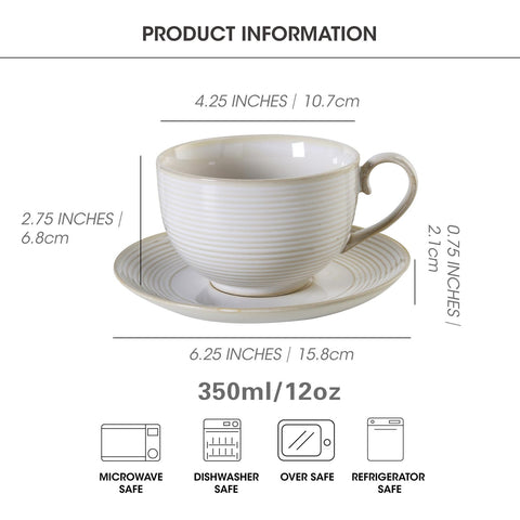 Feenmai ceramic cappuccino cups 12oz with saucers provide even heat