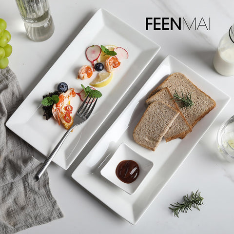 Feenmai durable ceramic trays for appetizer and fruit displays.