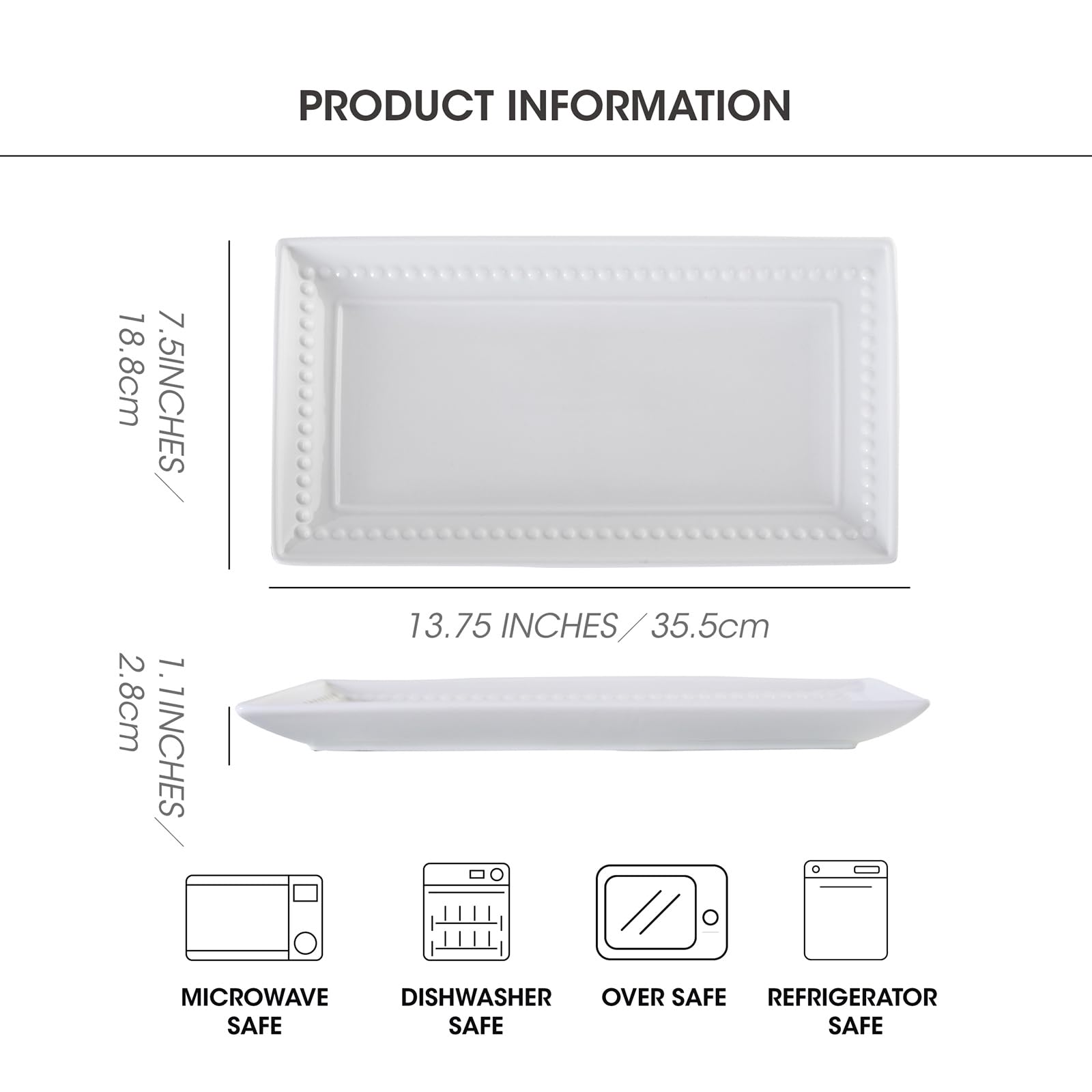 Feenmai rectangular platter with smooth glaze resists sticky sauces for easy cleanup.
