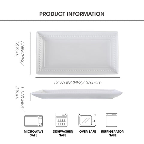 Feenmai rectangular platter with smooth glaze resists sticky sauces for easy cleanup.