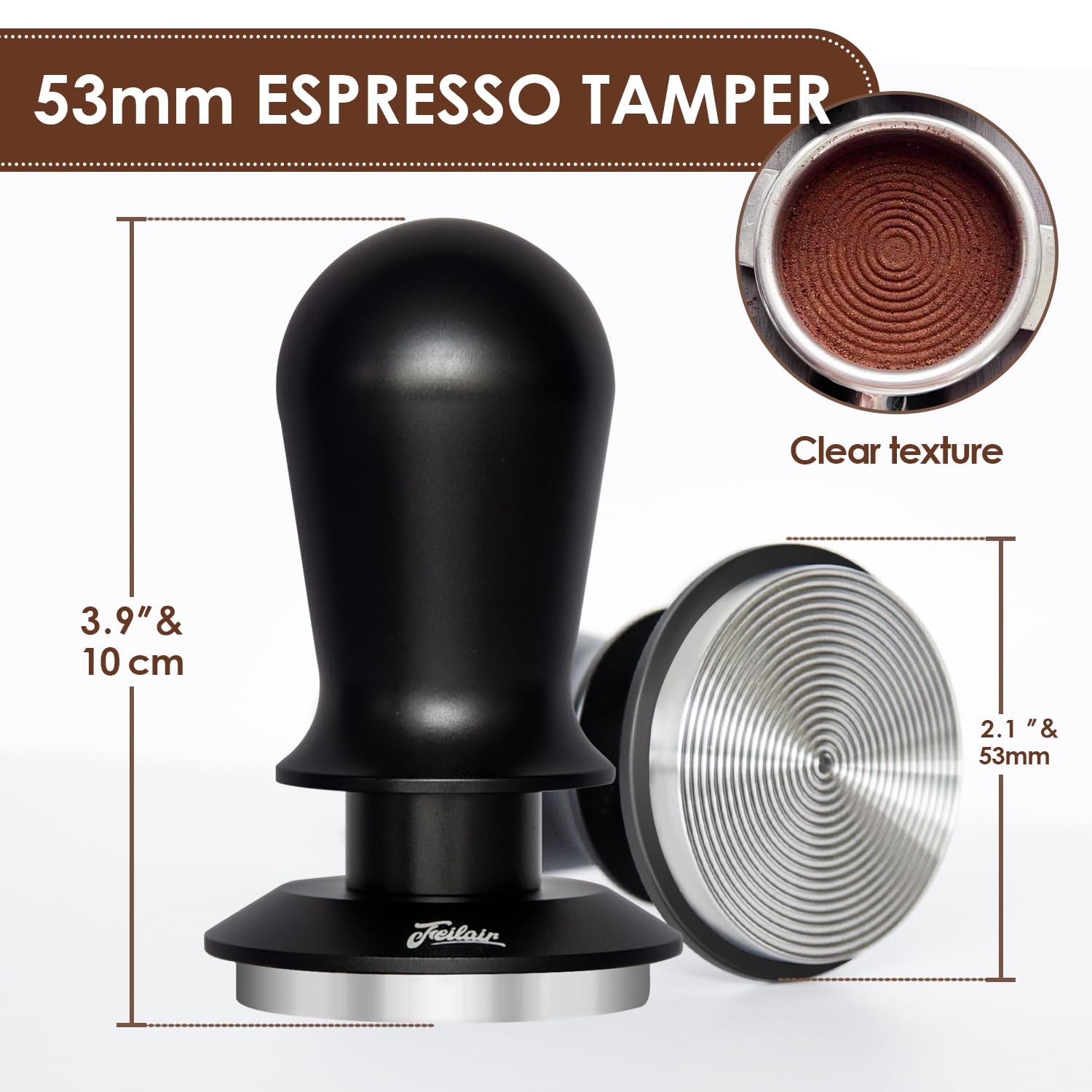 Feilair tamper self-leveling design ensures straight tamping for consistent shots.