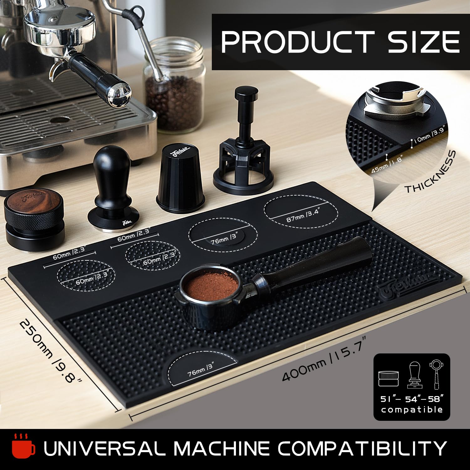 FEILAIR silicone bar mat non-slip surface protects countertops during tamping.