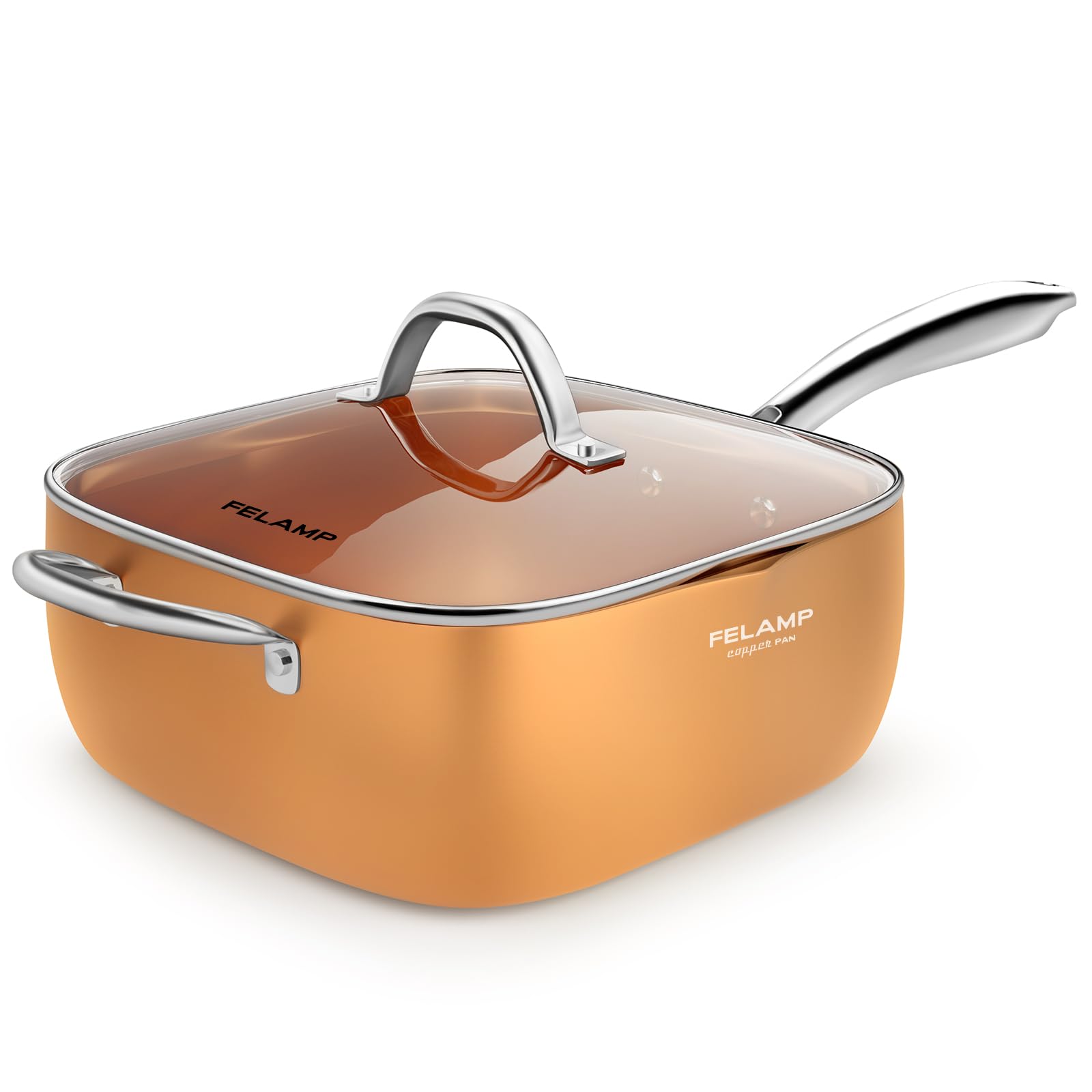 FeLamp stainless steel fry basket draining oil for crisp frying.