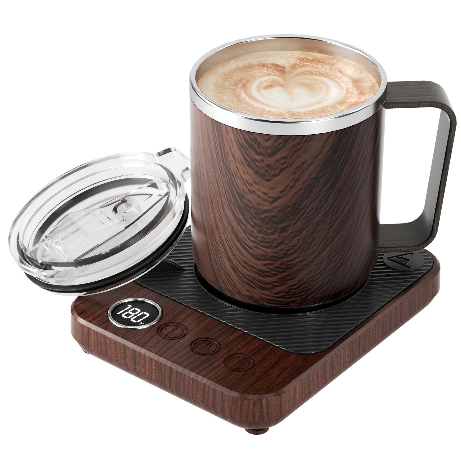 Felibeaco coffee mug warmer on wood base keeps drinks warm all day