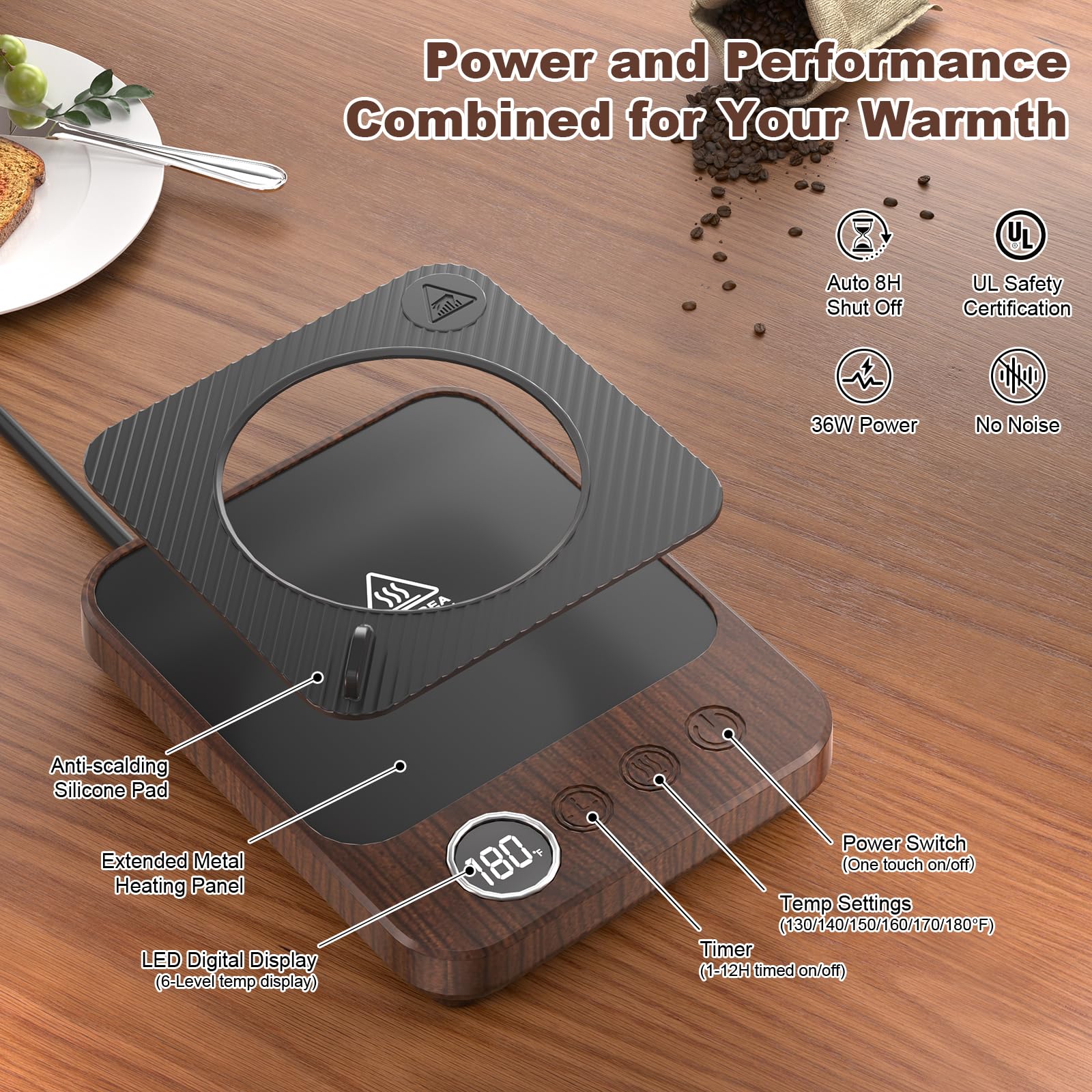 Felibeaco office desk setup showing compact, safe beverage warming solution