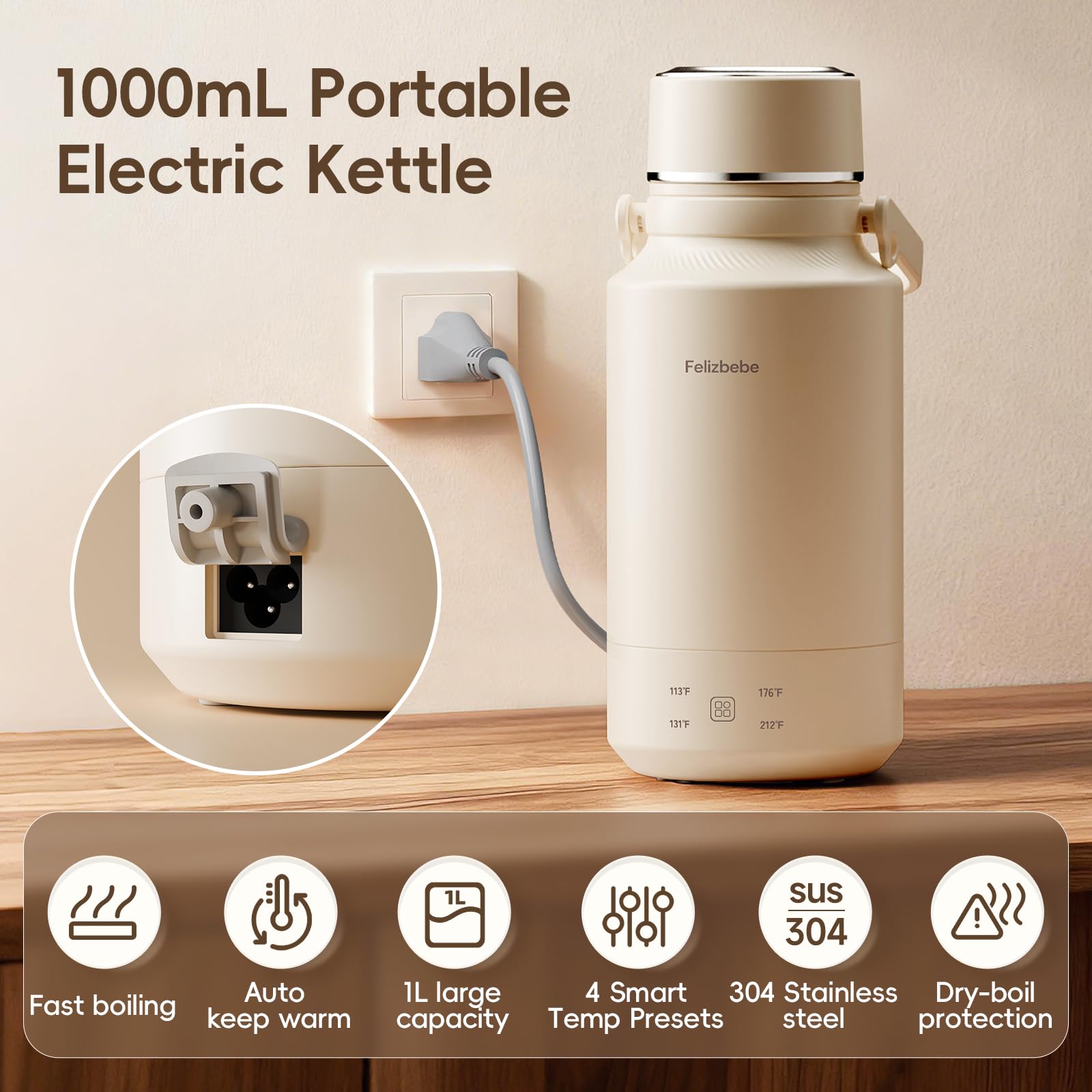 Felizbebe 304 stainless steel interior keeps water safe and clean