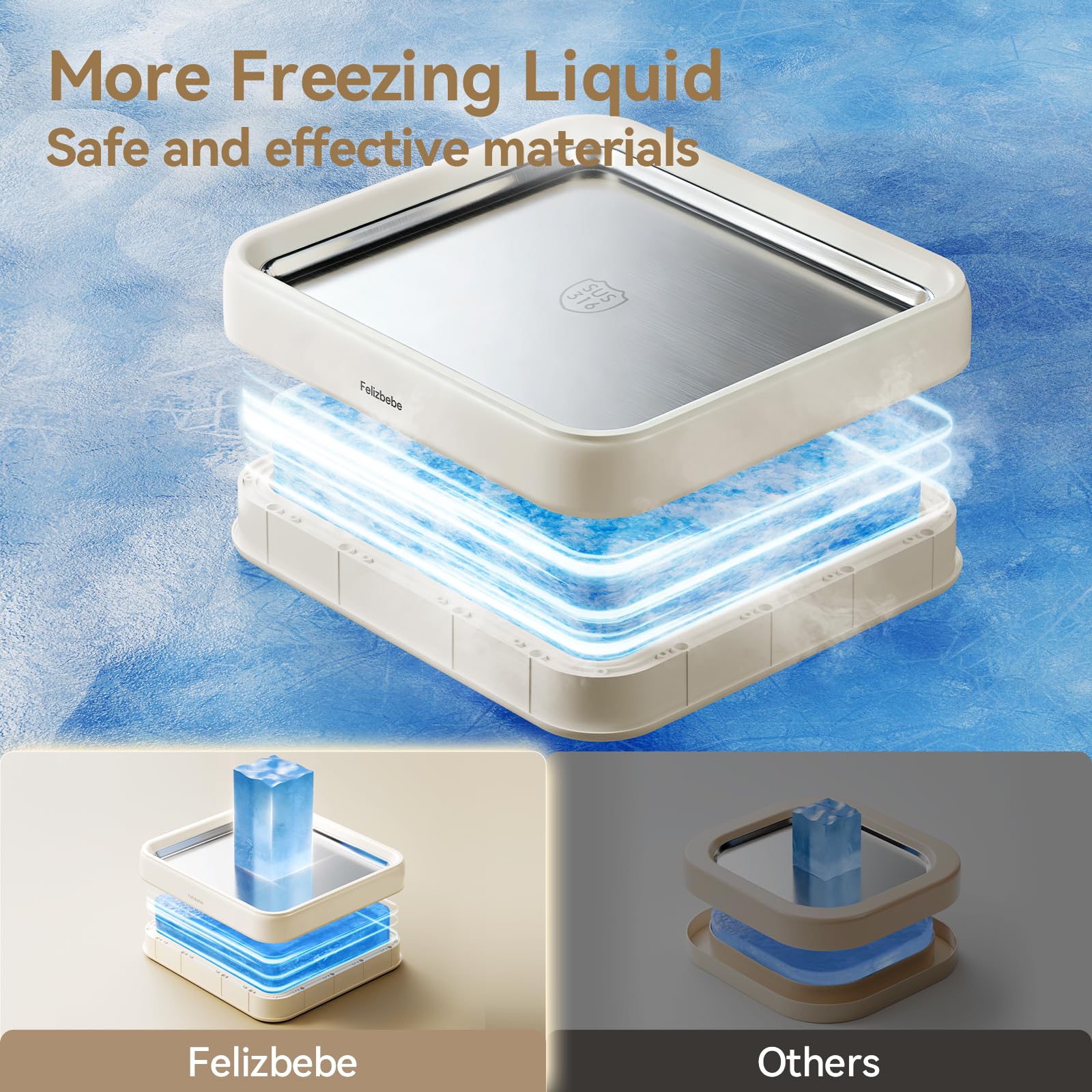 Pre-freeze step shown for the Felizbebe tray in the freezer.
