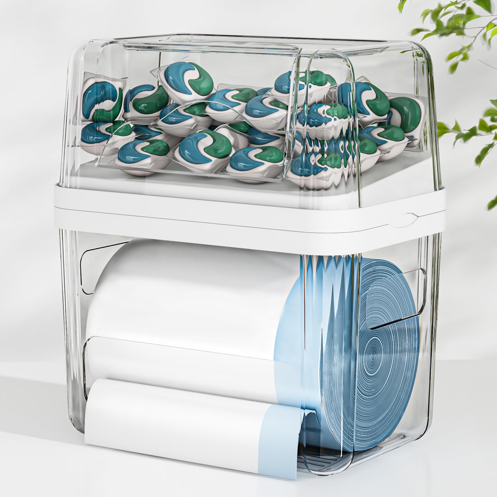 FELIZHOUSE under-sink organizer keeps trash bags neatly within reach.