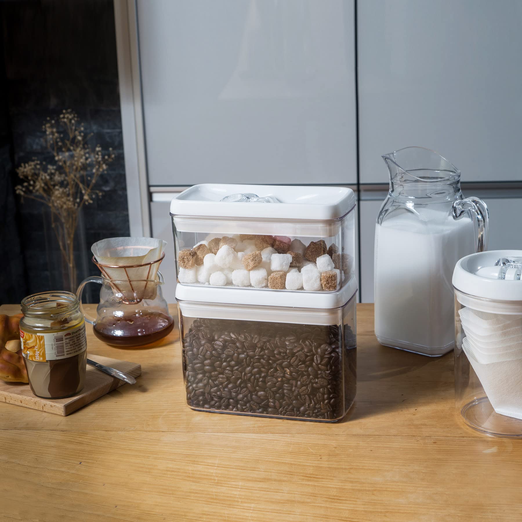 Angled pour corner enables controlled, spill-free serving of pasta or granola
