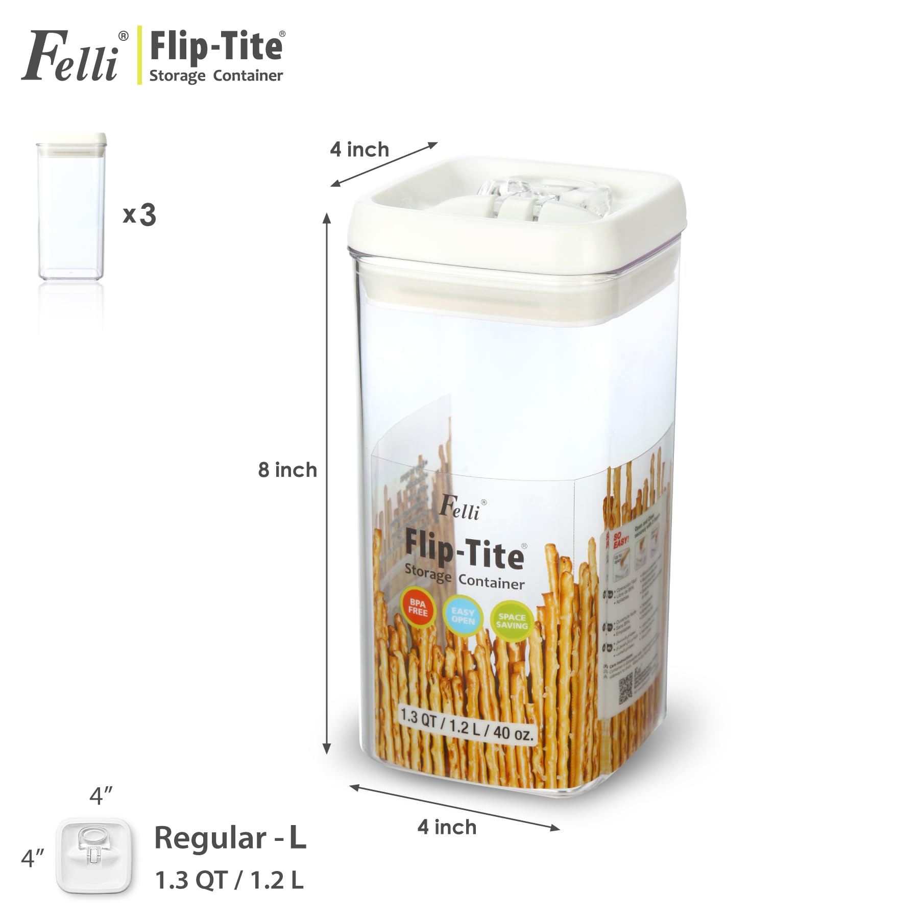Felli Flip Tite ring flip-top lid allows one-hand opening.