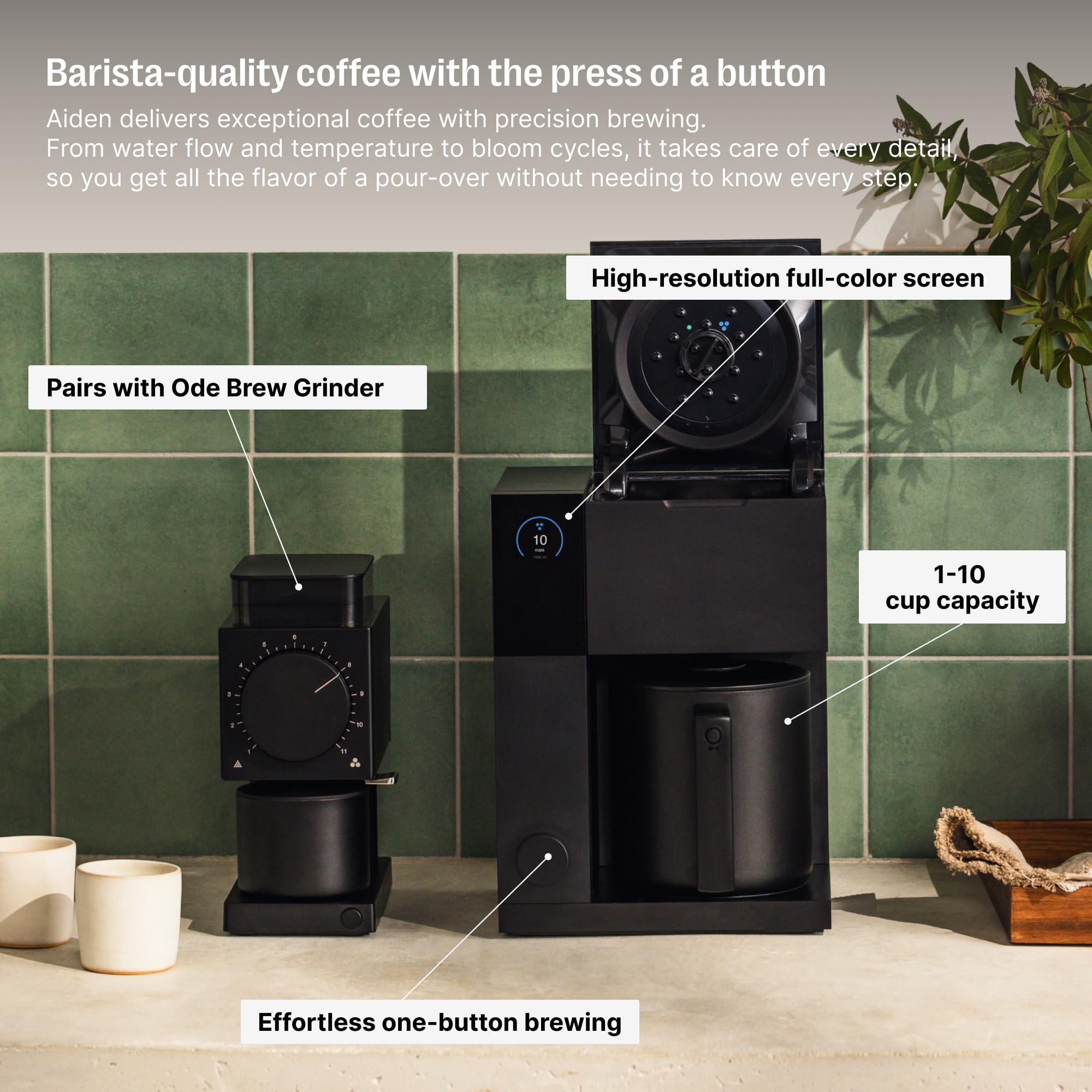 Batch brew mode delivers 1–10 cups evenly.