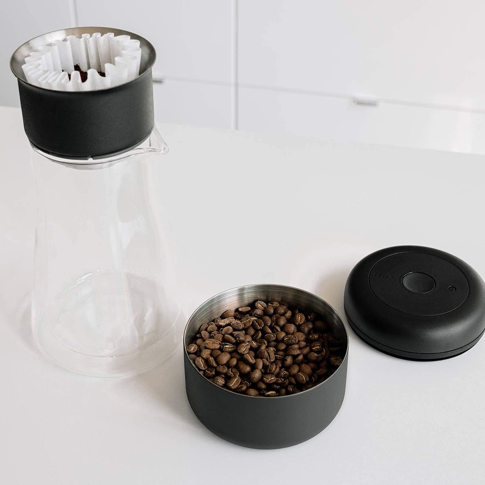 Fellow Container Fellow Atmos 0.4L Vacuum Canister – Airtight Coffee Storage (Matte Bla ...