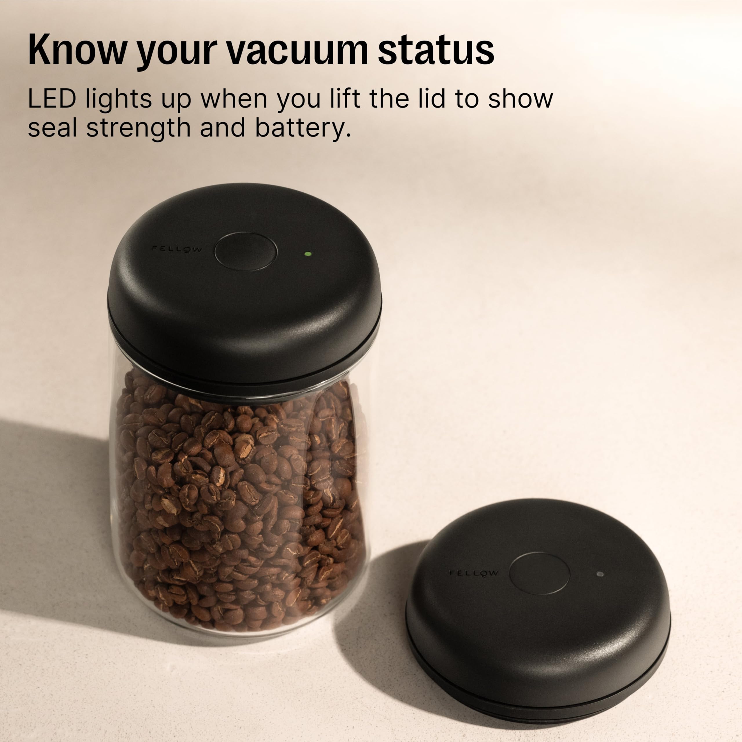 Fellow Atmos coffee beans storage keeps beans fresh with vacuum seal