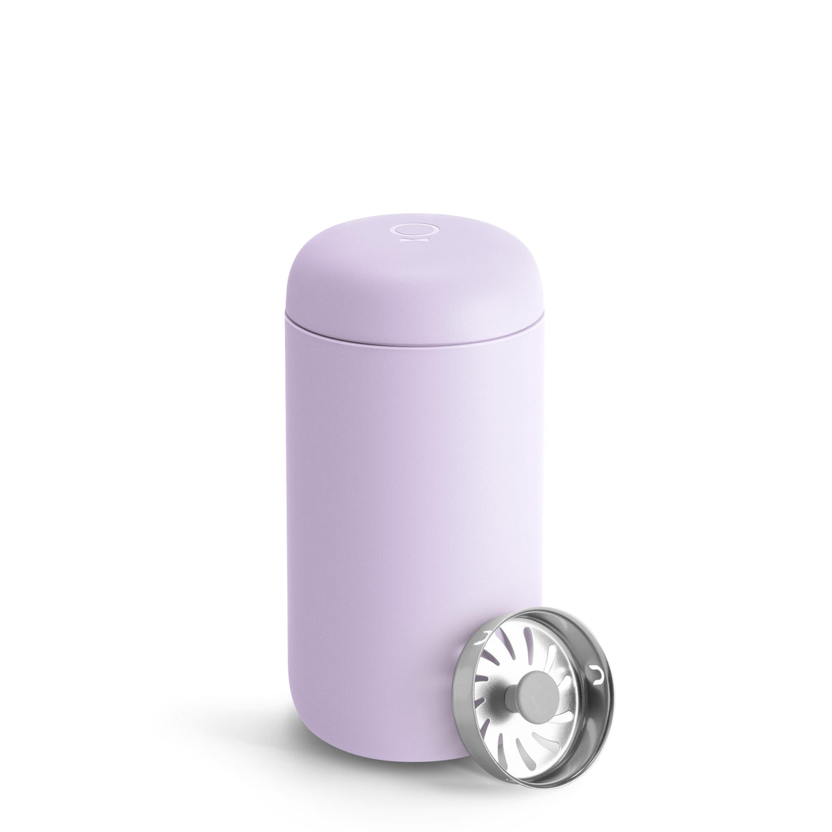 Fellow Carter Move 12oz Lavender mug with splash guard ensures spill-free travel.