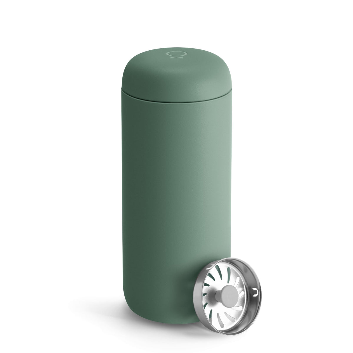 Fellow Carter Move mug with smoke green body keeps drinks warm during commutes