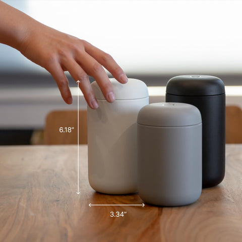 Fellow Carter mug's twist-lock lid prevents leaks during travel and hiking.