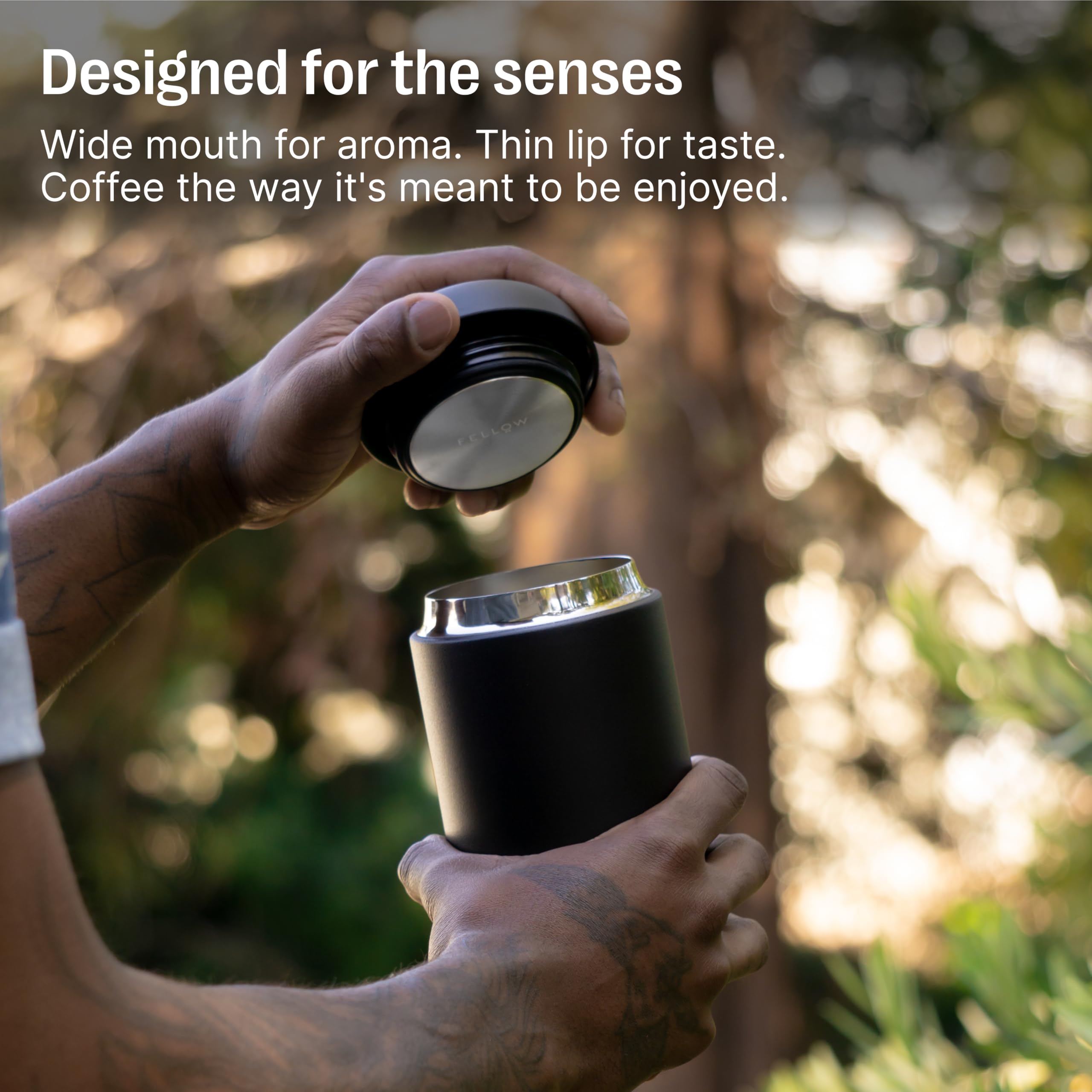 Fellow Carter wide-mouth mug highlights easy sipping and aroma with a broad opening.