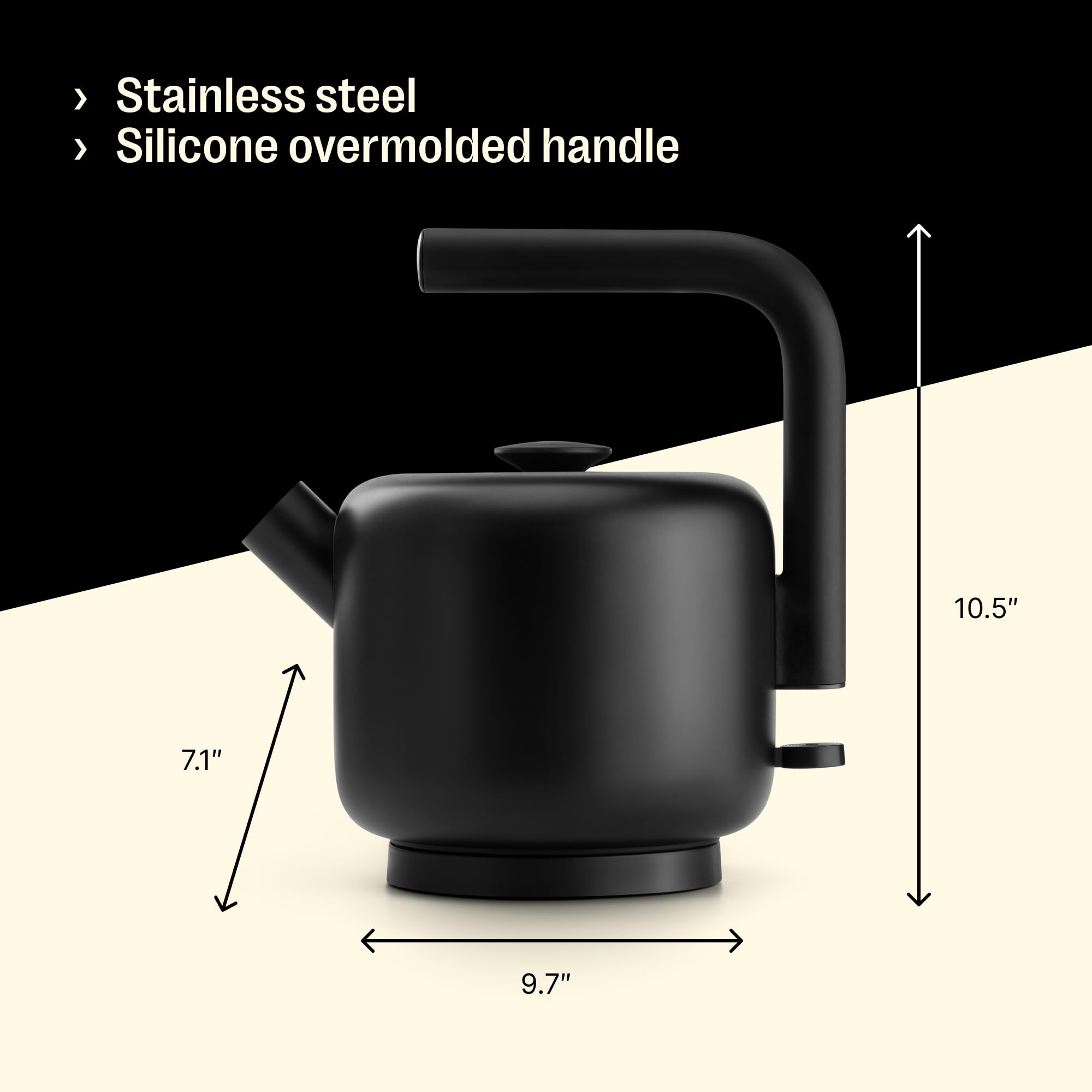 Fellow Clyde Electric Kettle silicone handle provides comfortable cool-touch grip.