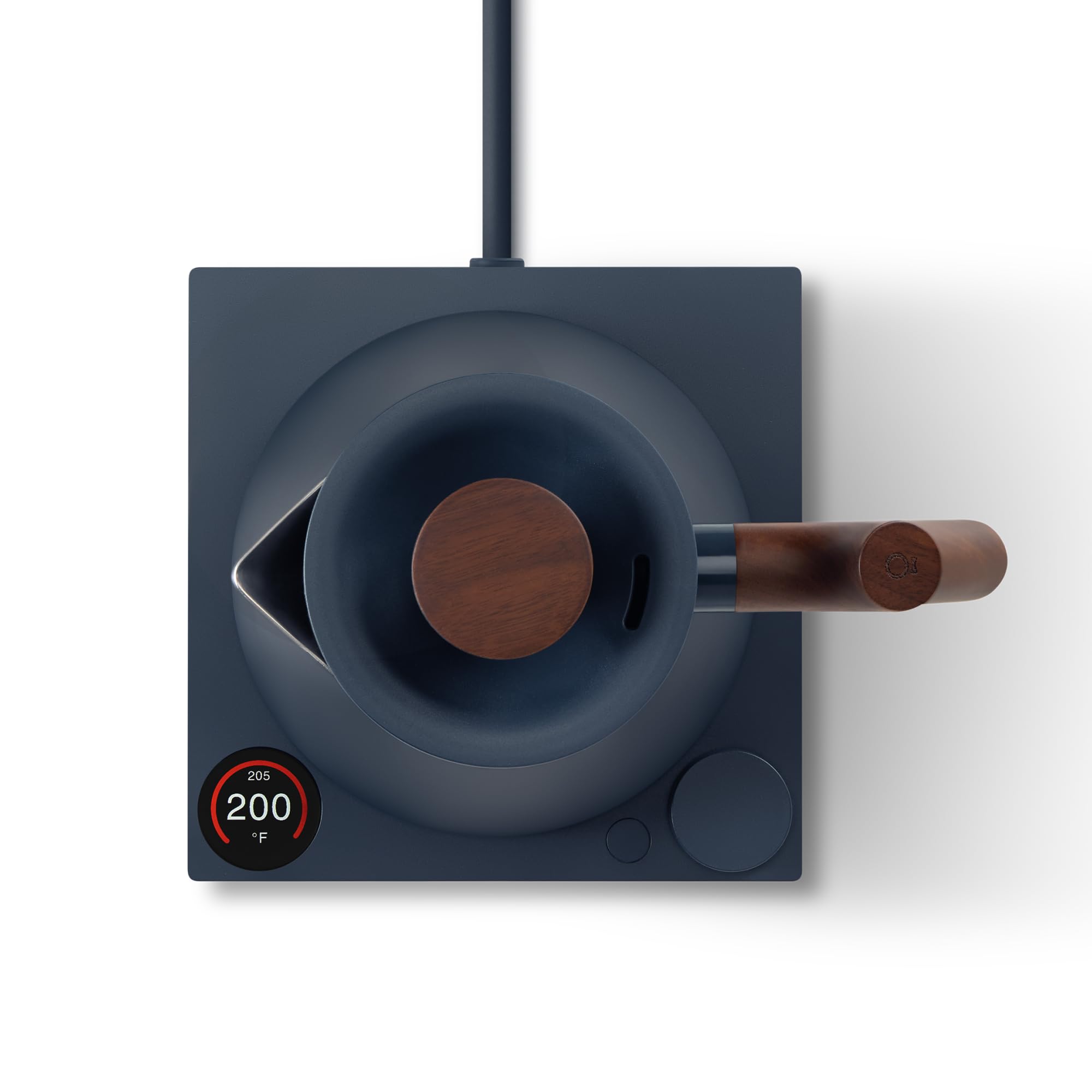 Fellow Corvo EKG Pro stone blue with walnut handle side angle for pouring