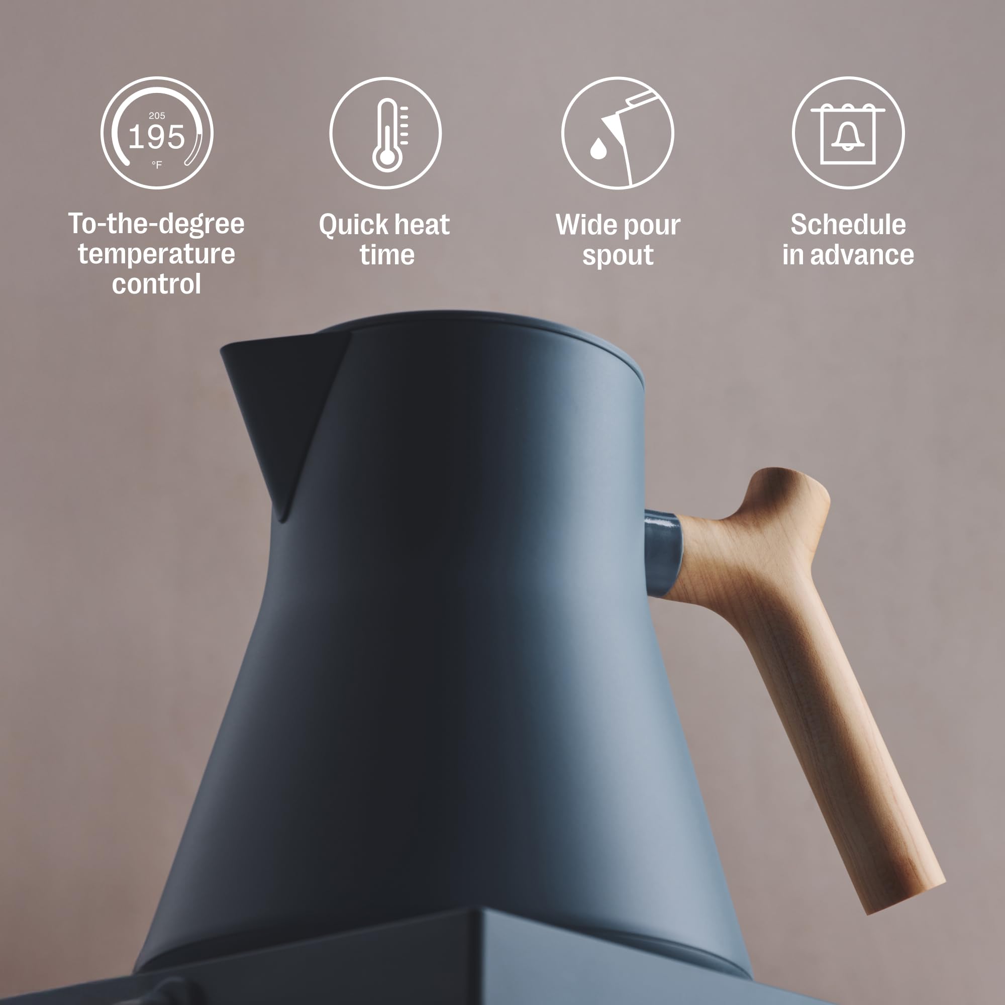 Fellow Corvo EKG Pro wide spout enables controlled, fast pours for tea and coffee.