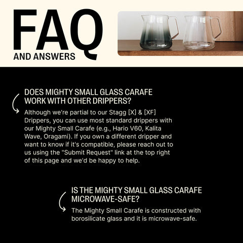 Fellow Mighty Small Glass Carafe handle and grip for stable pouring.