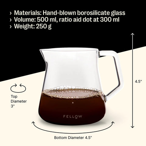 Fellow Mighty Small Glass Carafe tea steeping in progress, compact and heat-resistant.