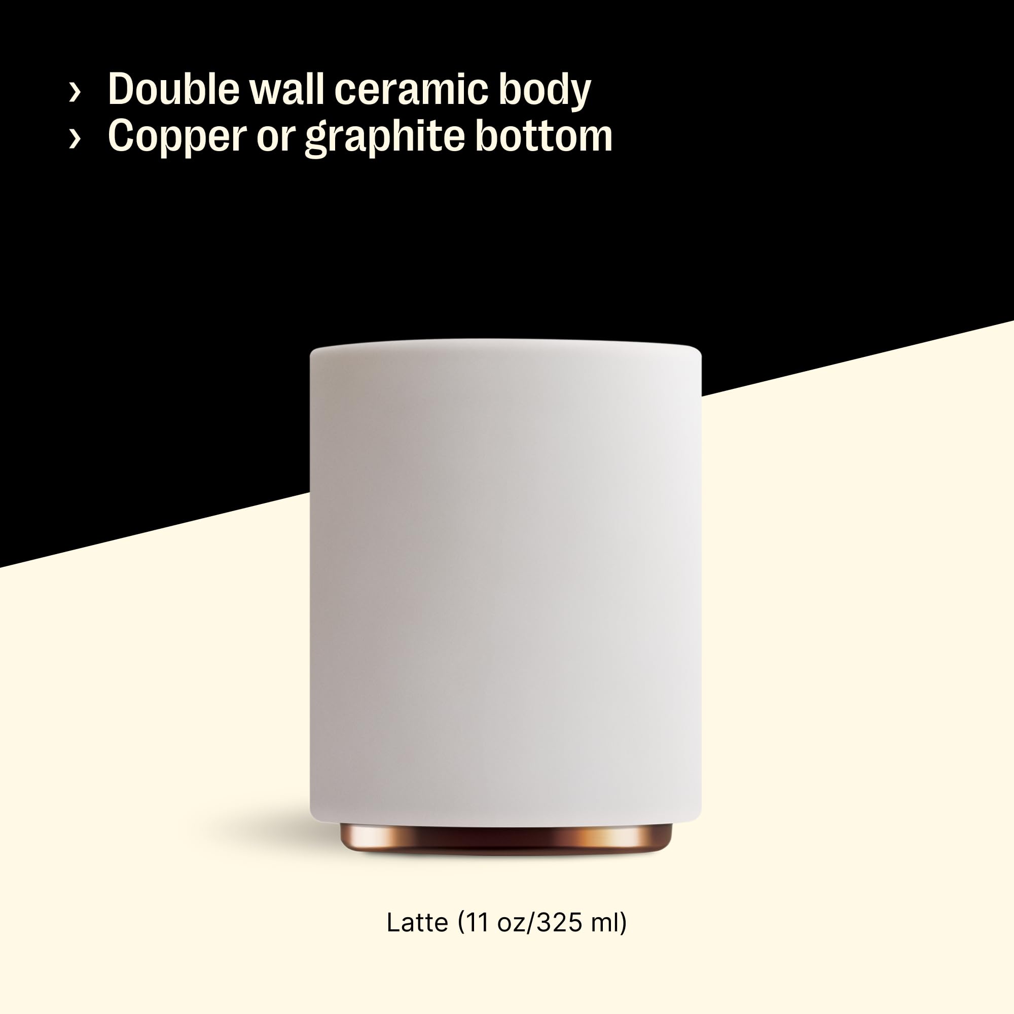 Monty milk art cup showcases matte white finish with copper bottom.