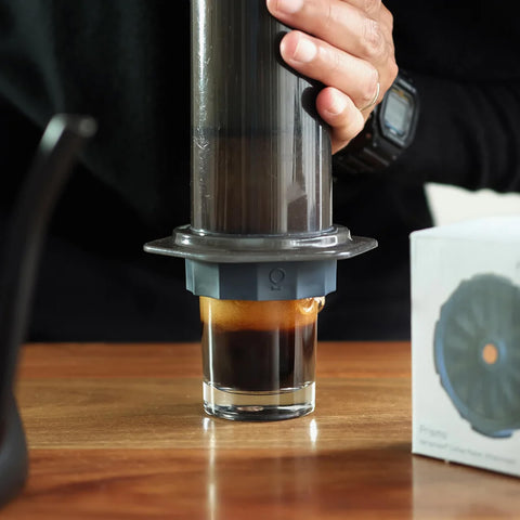 Fellow Prismo espresso-style shot demonstration with AeroPress and valve