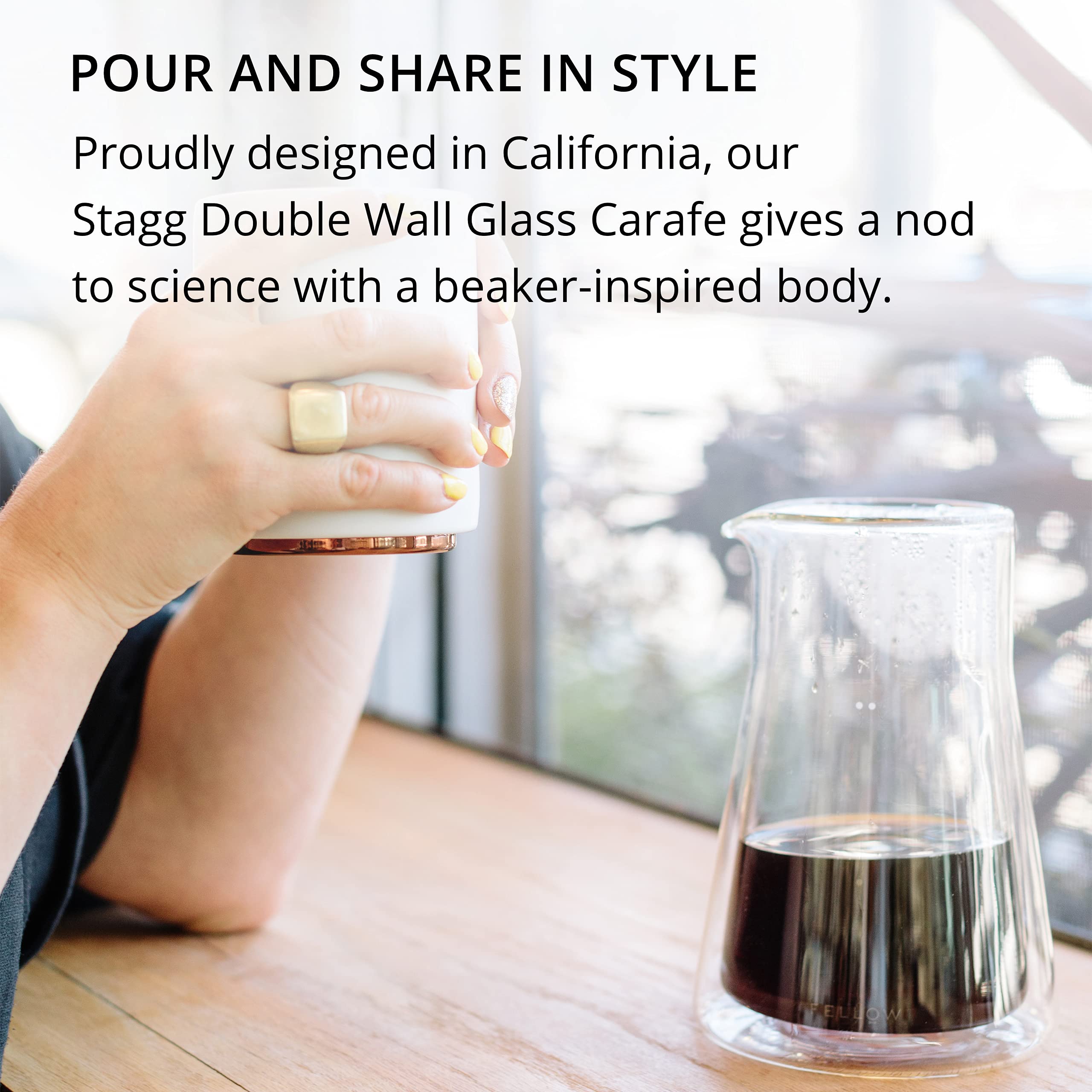 Fellow Stagg beaker-inspired glass carafe from the side for elegant brewing