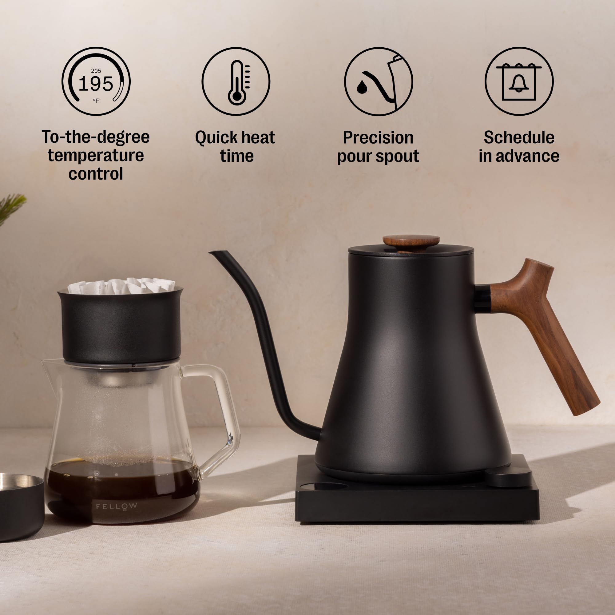 Fellow Stagg EKG Pro built-in brew timer helps track your pour-over timing.