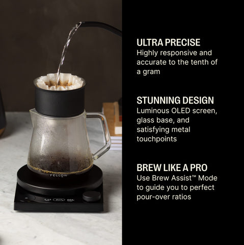Fellow Tally Pro Studio with an OLED display shows precise measurements at a glance.