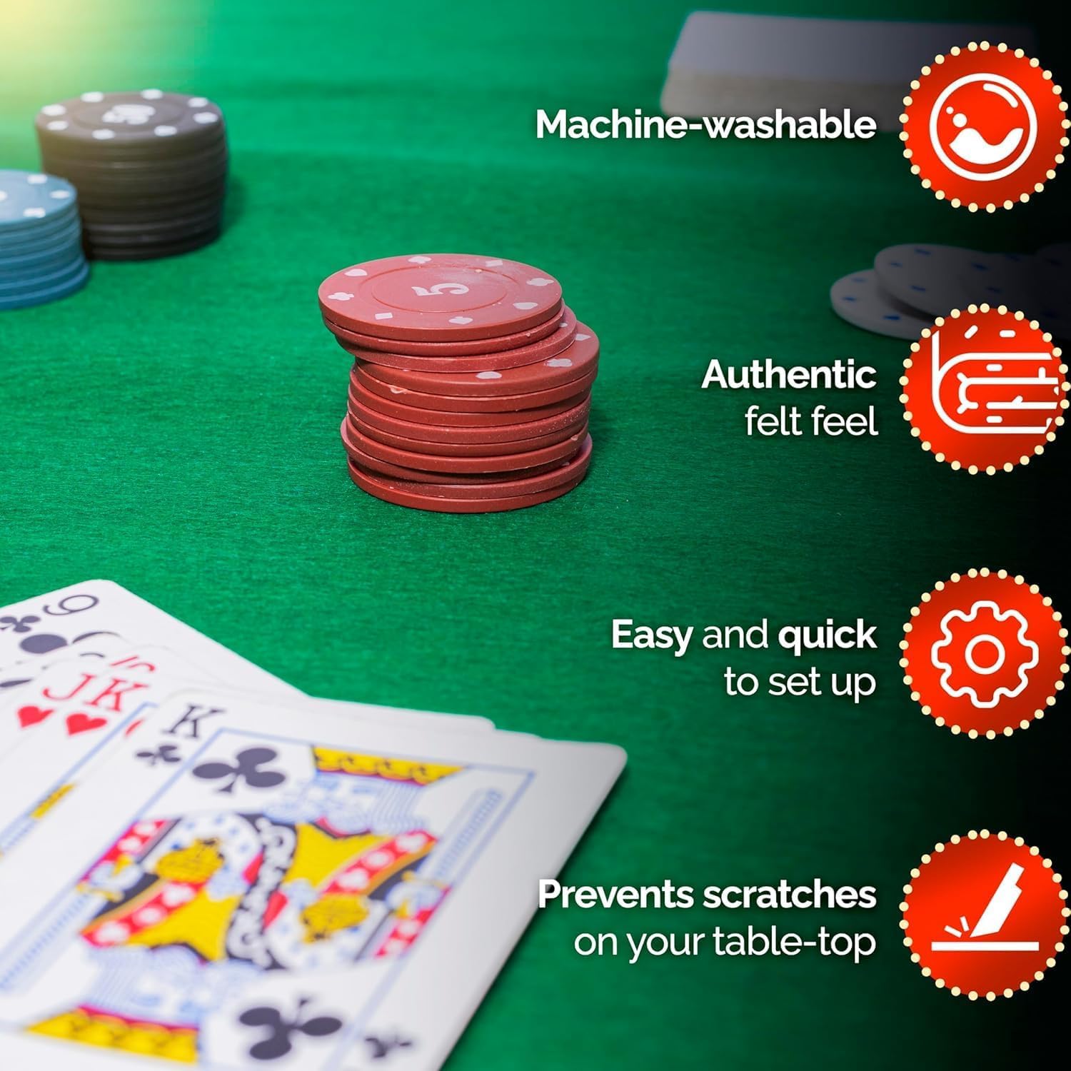 Feltectors poker and domino surface on felt for smooth gameplay.