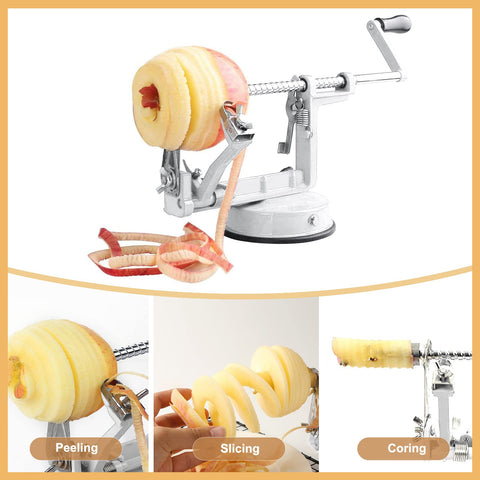 Femedo 3-way operation peels, cores and slices at once
