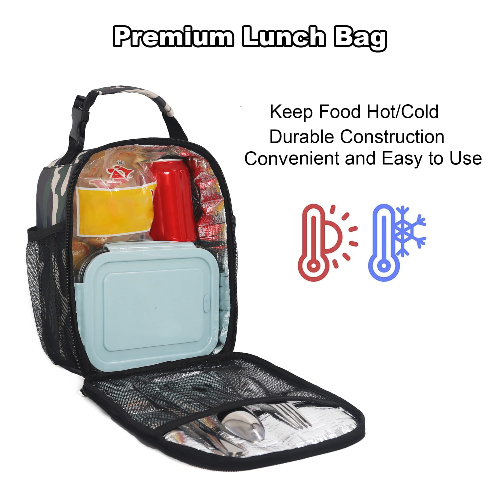 Femuar camouflage lunch box buckle handle, easy to carry on the go.