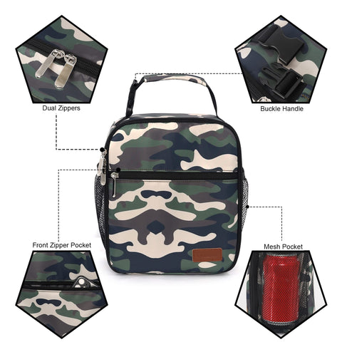 Femuar camouflage lunch box interior lining, aluminum film helps preserve temperature.