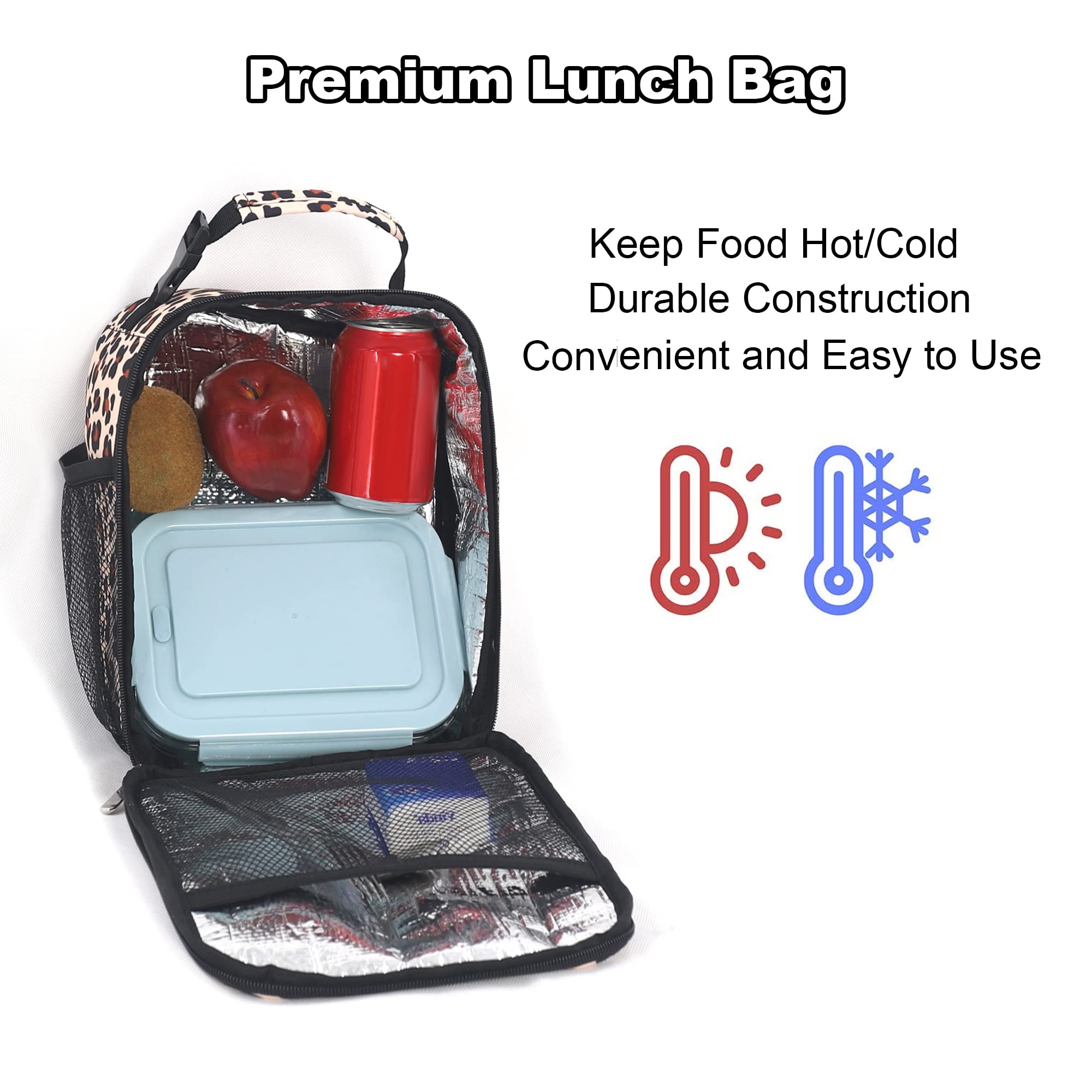 Femuar leopard lunch box backpack attachment for easy on-the-go use.