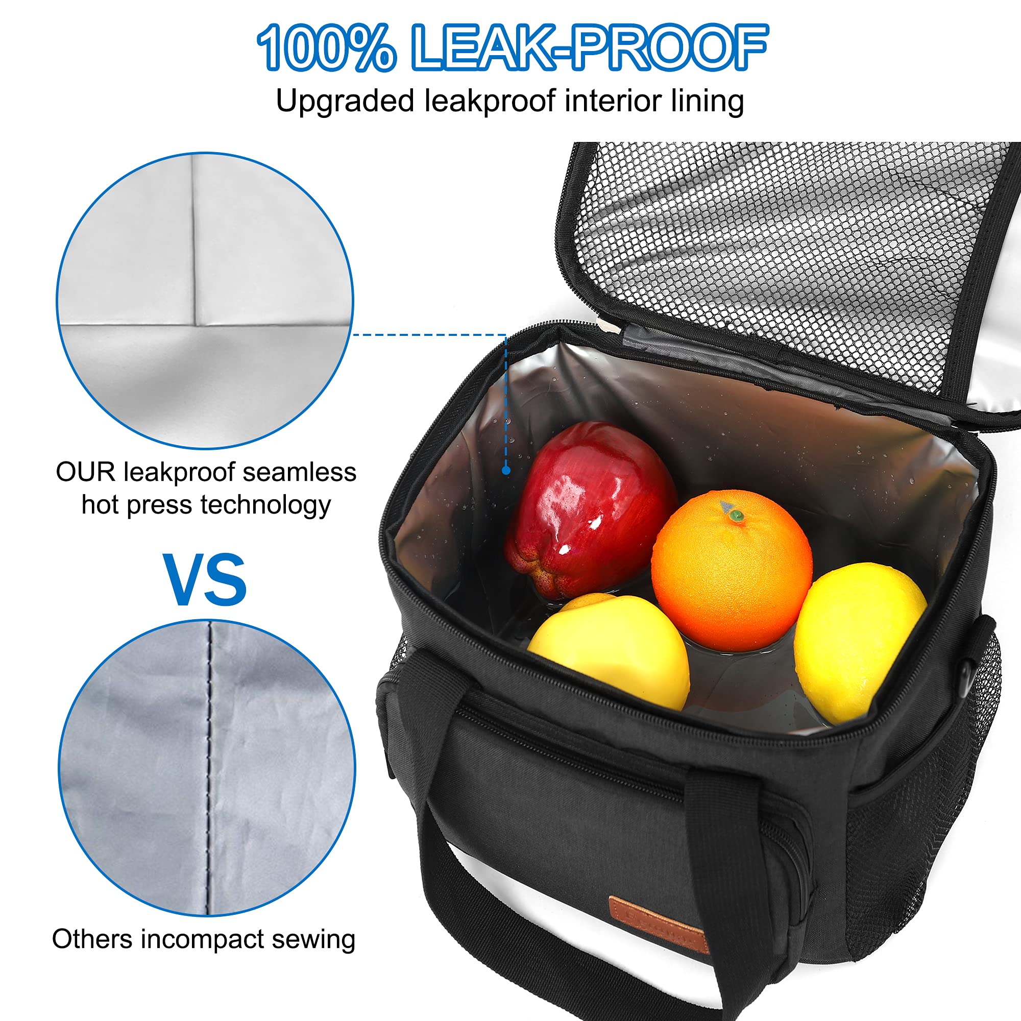 Femuar lunch bag compartments show inner pockets and main storage area