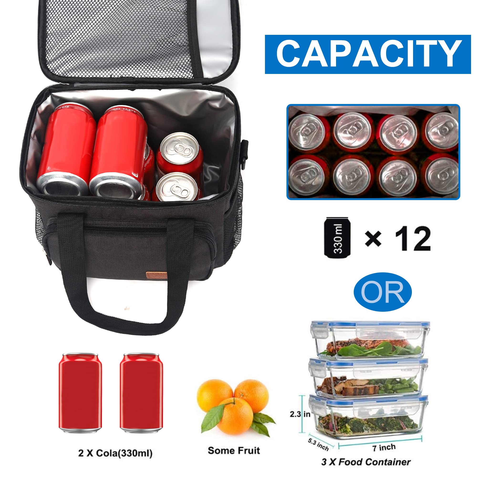 Femuar lunch bag dimensions indicate 10 x 6.7 x 8 inches