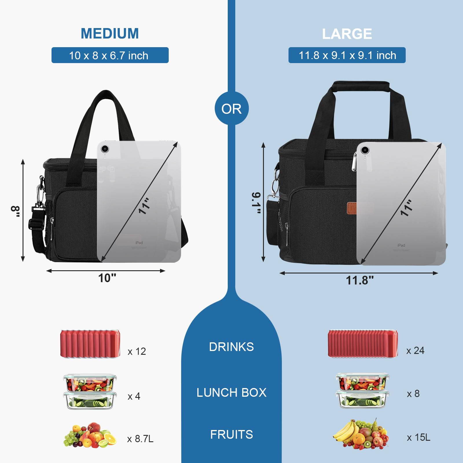 Femuar lunch bag front angle displays durable exterior with spacious interior