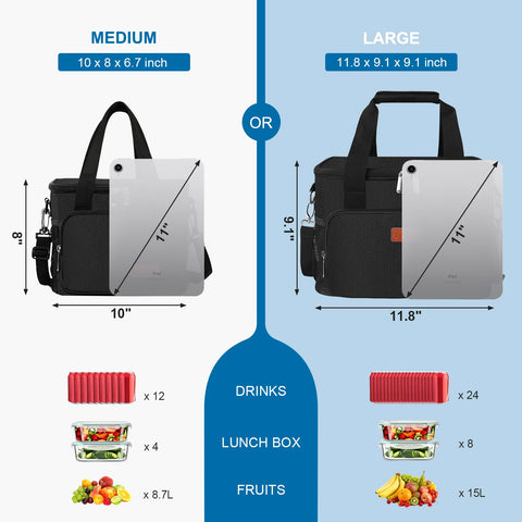Femuar lunch bag front angle displays durable exterior with spacious interior