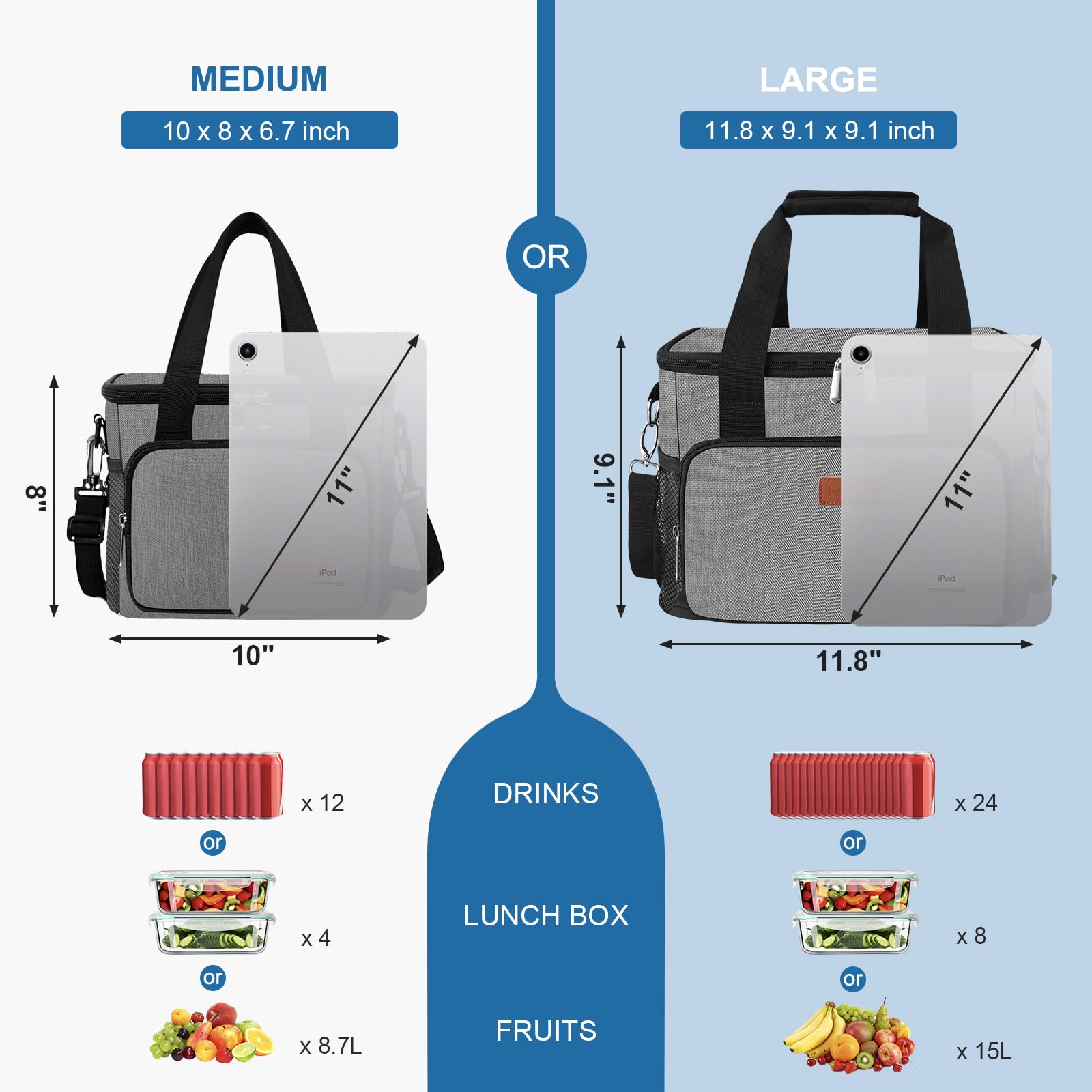 Femuar lunch bag front pocket shows organized storage for on-the-go meals.