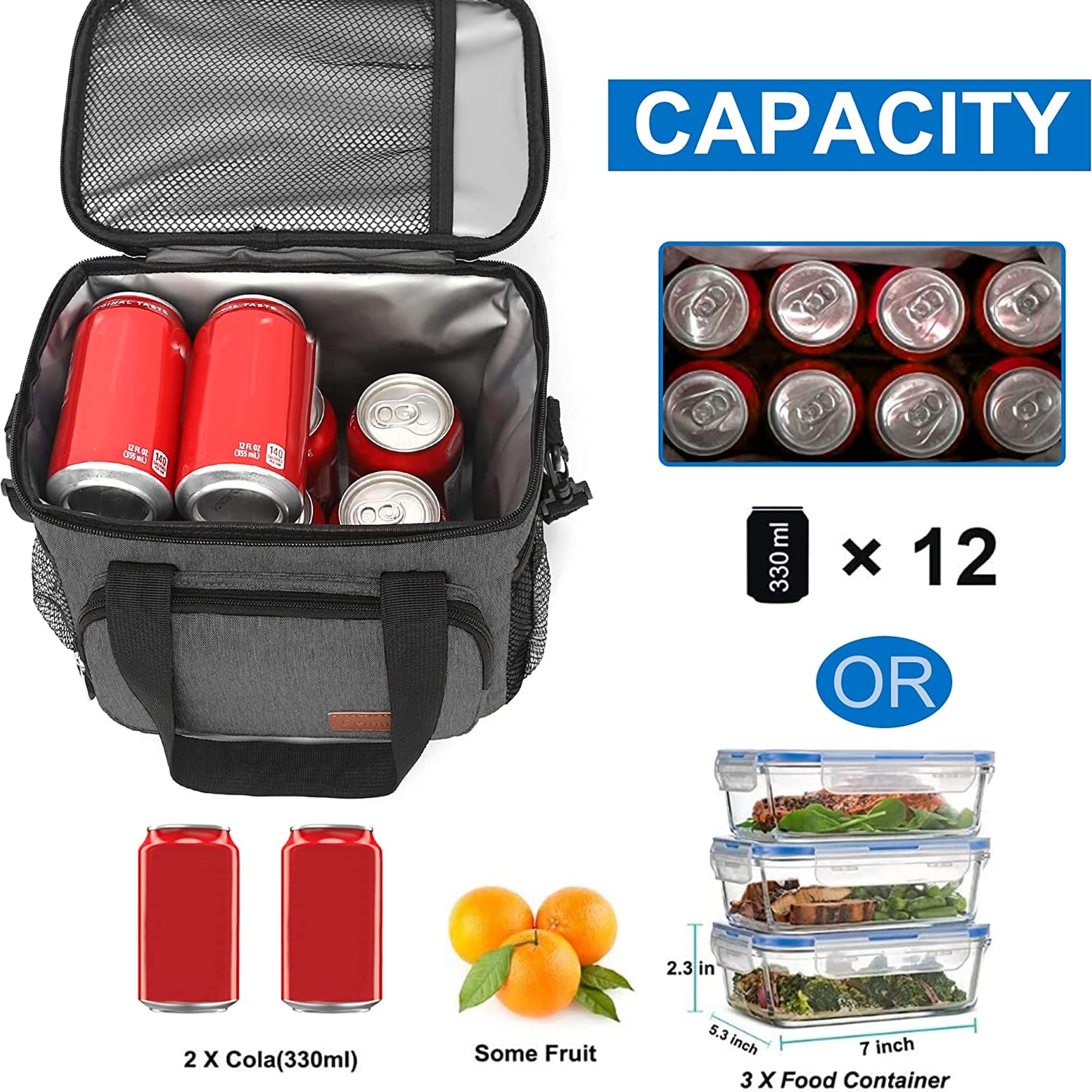 Femuar lunch bag interior with multiple compartments for sandwiches and snacks.