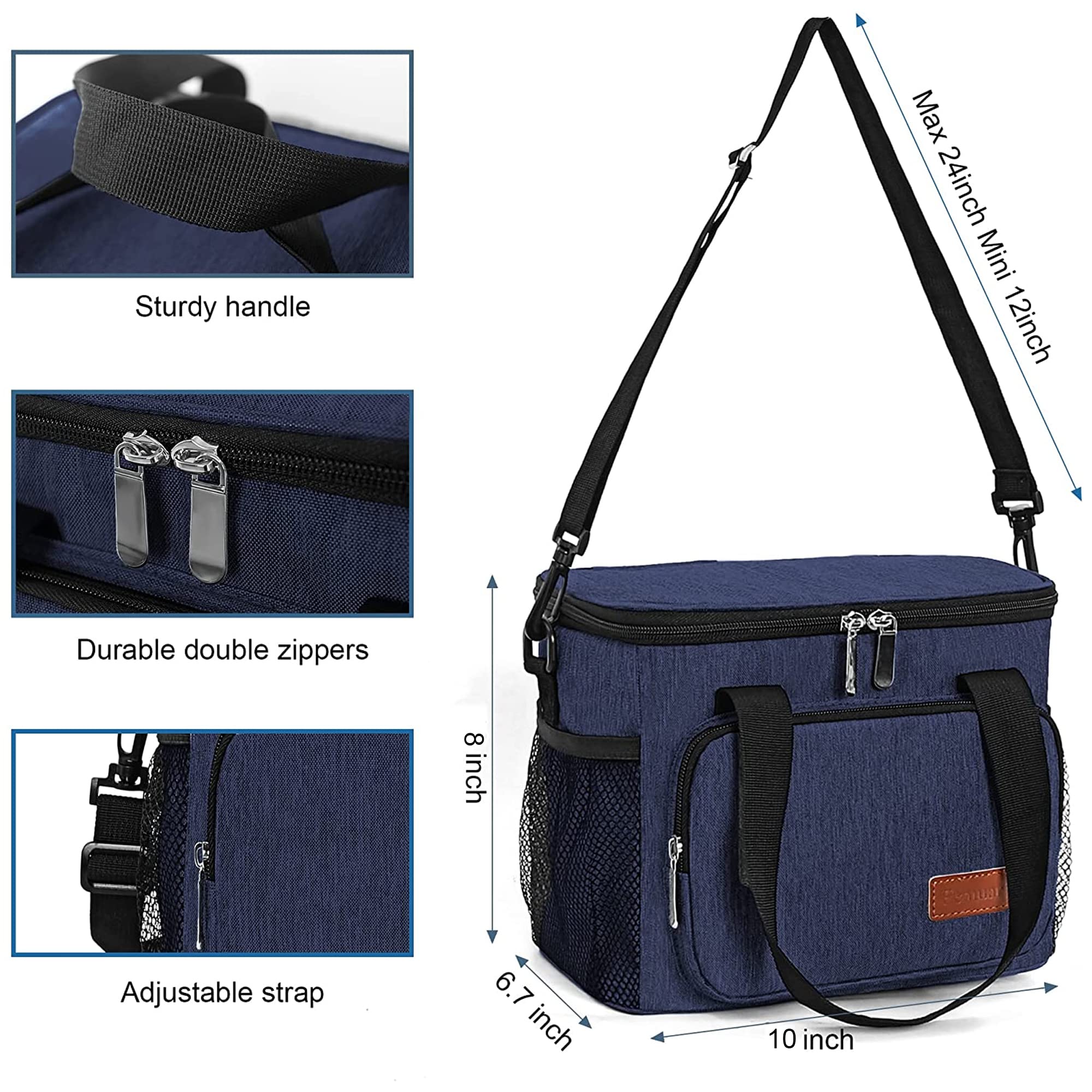 Femuar lunch bag interior mesh pocket keeps essentials organized.