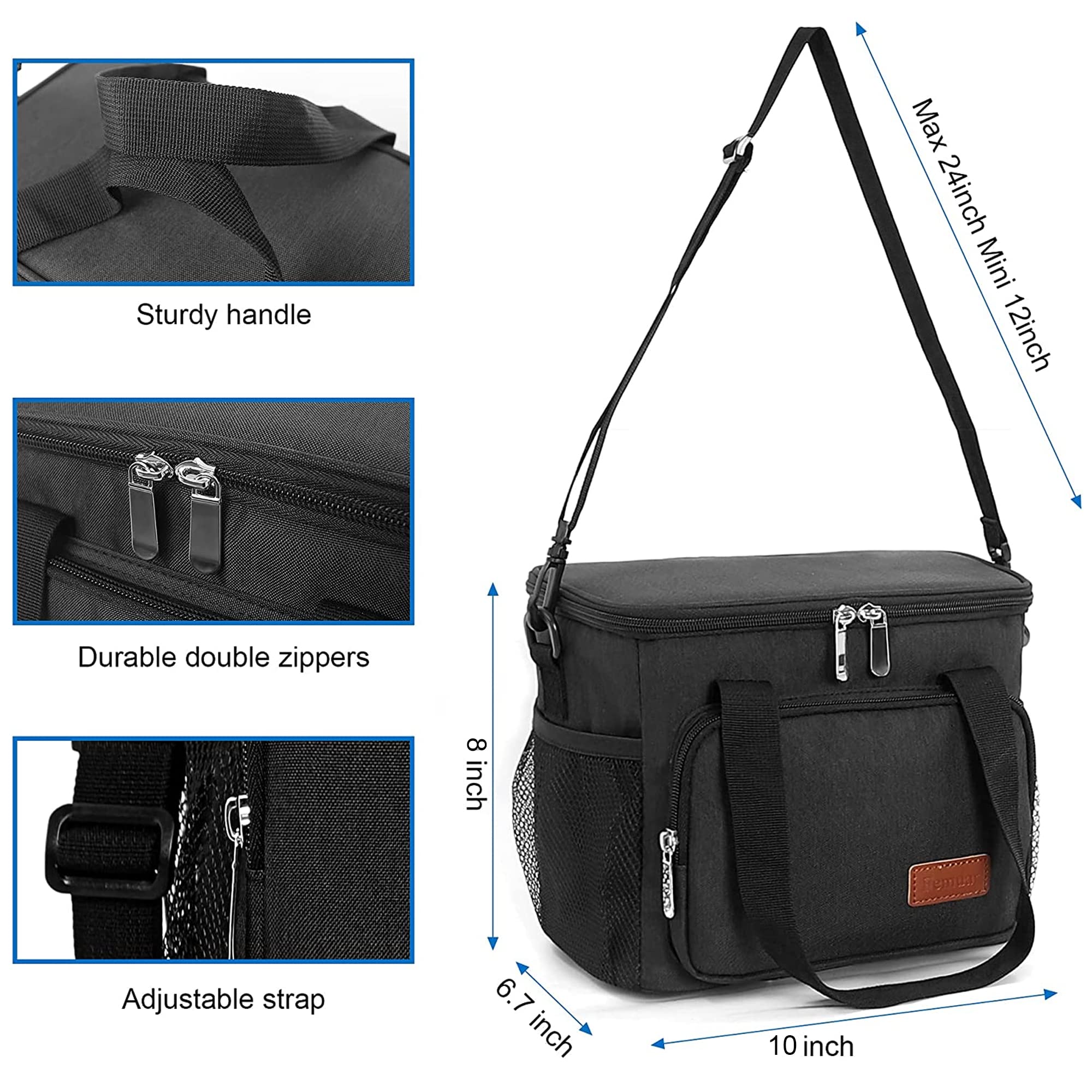 Femuar lunch bag open inside reveals multiple pockets for organized snacks